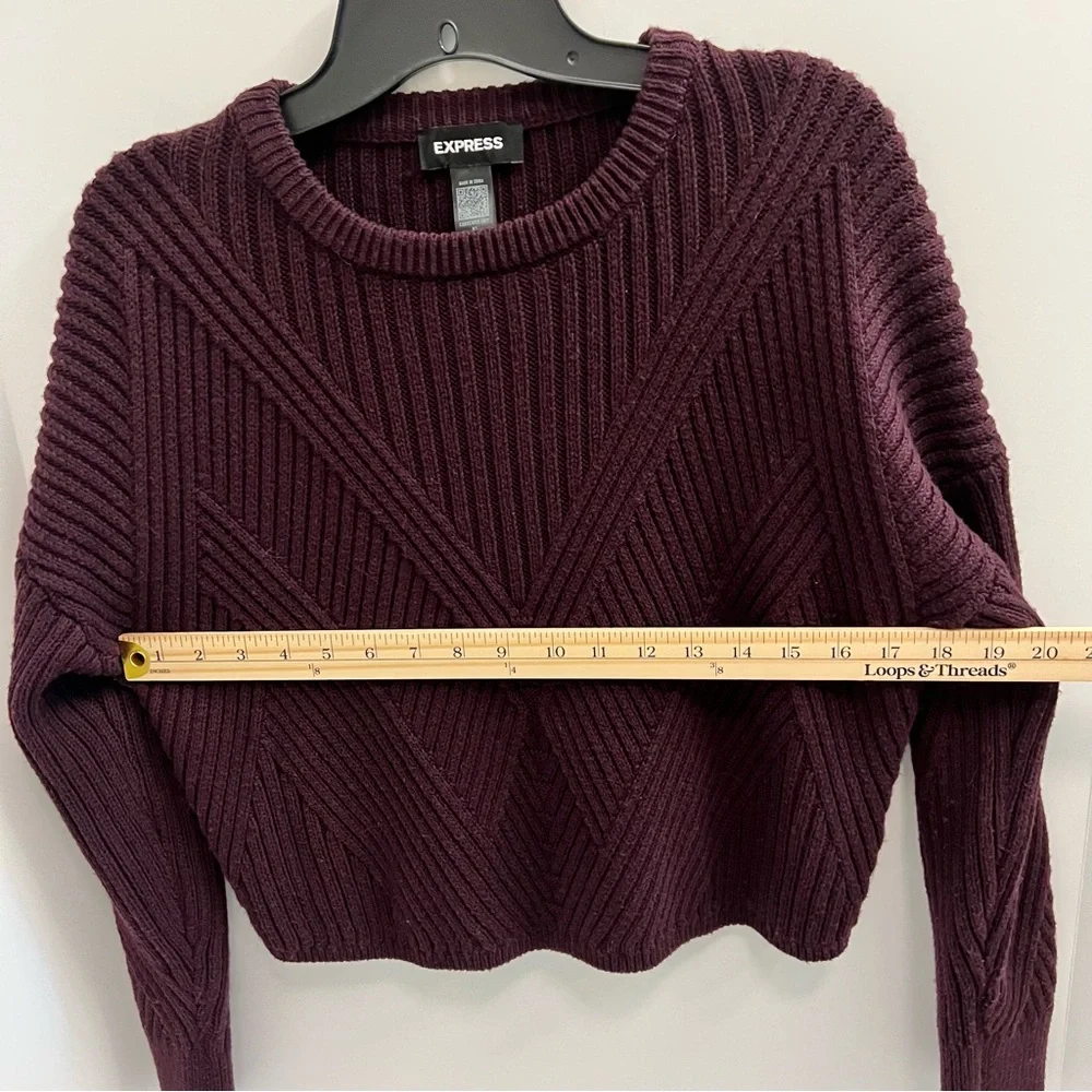 EXPRESS Ribbed Crew Neck Sweater-Dark Purple - Picture 4 of 7
